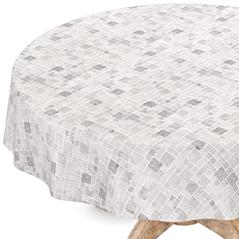 Wachstuchtischdecke Wachstuch Vinyl abwischbar Wachstischdecke Tischdecke Rund 100cm Schnittkante Fliesen Grau