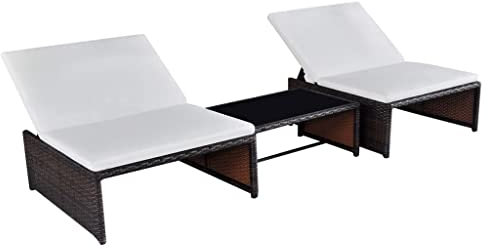 Makastle 3-er Set Gartenliege, Sonnenliegen mit Auflage & Kaffeetisch, Liege Garten Wetterfest Terrassenliegen Verstellbar Rückenlehne Rattan-Stuhl, Poly Rattan Braun