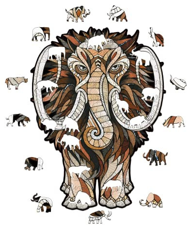 Holzpuzzle Tiere – Elegantes magisches Holzpuzzle Mastodon mit einzigartig geformten Teilen & Mustern – Wooden Puzzle für Erwachsene & Kinder ab 14 Jahren – EWA Eco-Wood-Art, Medium, 180 Teile