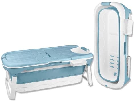 Froadp Faltbare Badewanne Erwachsene Foldable Bathtub mit Abnehmbarem Abdeckung Mobile Tragbare Faltbadewanne mit Handläufen Klappbadewanne für Badezimmer Dusche und Balkon (128x60x53cm)