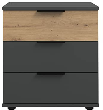 Lomadox Schlafzimmer Nachtschrank Nachttisch mit 3 Schubladen, auch für Boxspringbett, in Graphit mit Artisan Eiche Nb., B/H/T ca. 52/58/38 cm