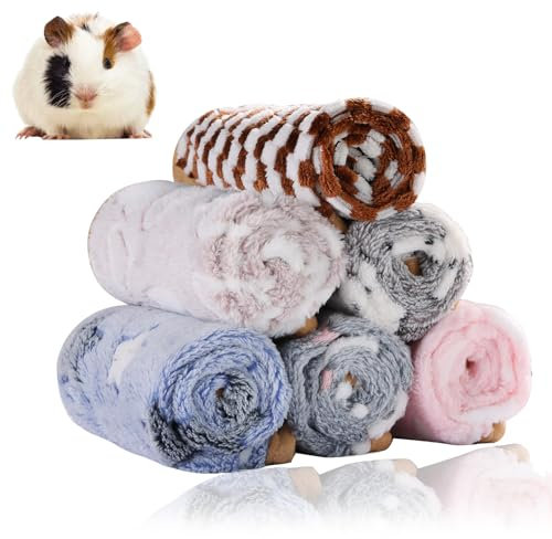 Grddaef Meerschweinchen-Fleece-Decken, 6 Stück, wasserdicht und waschbar, für kleine Tierkäfige, Schlafmatte, Bettunterlage für Hamster, Chinchilla, Kaninchen, Igel (S-7,9 x 7,9 Zoll)
