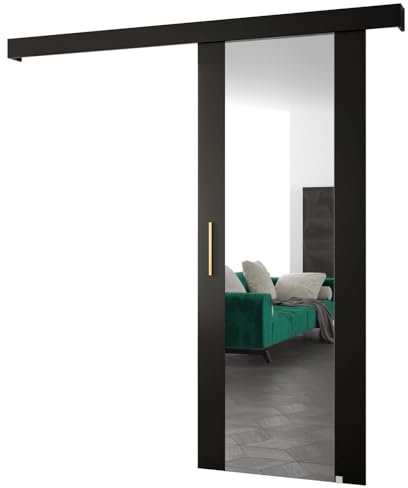 ABIKSMEBLE Salwador 2 Set di Ante Scorrevoli con Copertura del Binario e Specchio - Porte Scorrevoli per Pareti Interne - Costruzione Solida - 90 x 204 cm - Nero