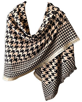 LumiSyne Winter Warm Kaschmir Schal Für Damen Klassische Hahnentritt Kariert Pashmina Schals Mit Quasten/Fransen Quadratischer Großschal Weiche Dicke Schultertuch Stola Umhang