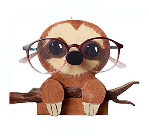 HBSGS Brillenhalter aus Holz, niedliches Cartoon-Brillenregal, handgefertigtes Holzschnitzerei-Brillenhalter, Sonnenbrillen-Ausstellungsregal für Zuhause, Büro, Schreibtisch, Nachttisch (Faultier)