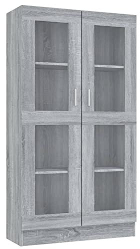 Tidyard Vitrinenschrank Bücherschrank Barschrank Beistellschrank Schrank Anrichte Badezimmerschrank Küchenschrank 82,5 x 30,5 x 150 cm (B x T x H) Mit 4 Fächern und 2 Glastüren,Holzwerkstoff, Glas