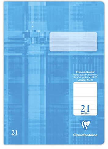 Clairefontaine 331021C - Packung mit 25 Heften, ideal für die Schule, DIN A4, Lineatur 21 liniert ohne Rand, 16 Blatt, 90g, Himmelblau, 1 Pack