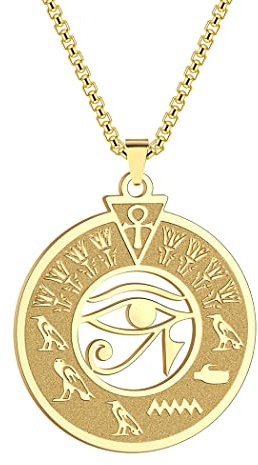 QIAMNI Auge des Horus Halskette für Männer Edelstahl Ägypten Hieroglyphe Kartusche Anhänger Auge des Ra Halskette Schmuck (Gold)
