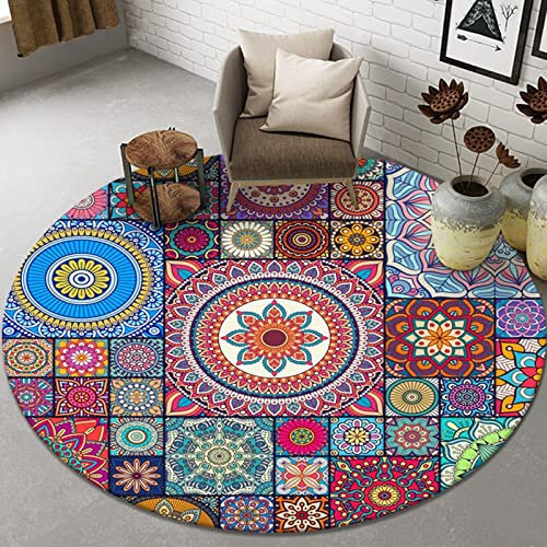 Tospass Vintage Rund Teppich Wohnzimmer Waschbar Outdoor Boho Teppiche Runder 120 cm Farbe Carpet Modern Flauschig Weicher rutschfest Plüsch Teppiche für Schlafzimmer Deko Kinderzimmer Balkon