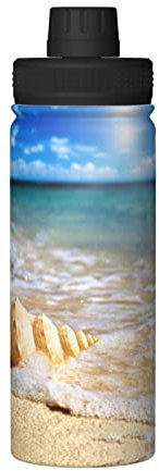 MIXMEY Ocean Sea Wave Seashell Print 510 ml Sport Isolierter Wasserkocher, praktischer doppellagiger Edelstahl-Wasserkocher