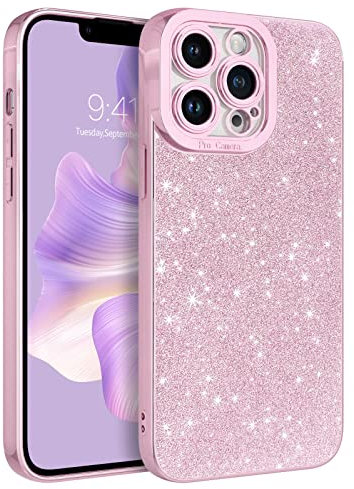 YINLAI for iPhone 13 Pro Max Case Glitter Luxury Flexible Bling Cover Shockproof Full Body Camera Protection Phone Case for Women Girl Design for iPhone 13 Pro Max 6.7'', Pink