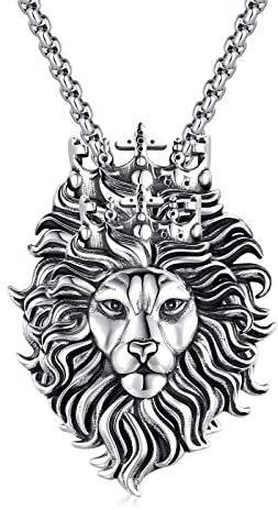 JFASHOP Löwen könig Kette 925 Sterling Silber Vintage Lion Tierkopf Anhänger Tier Halskette für Männer Frauen Mutter Mädchen