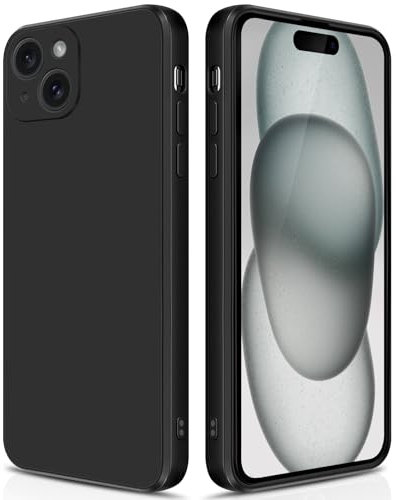 GiiYoon Cover per iPhone 15 Plus Custodia in Silicone, Custodia Antiurto Case Sottile in Silicone TPU con Strato Interno in Fibra e Protezione della Fotocamera, Nero