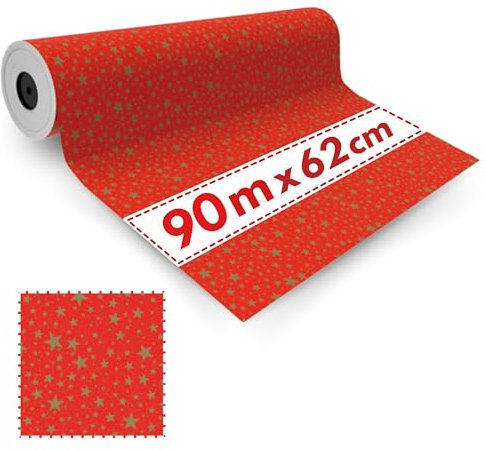 1x Rouleau de Papier Cadeau Rouge Crackling Christmas 62cmx90m - Papier d'emballage pour Noël, Papier D'emballage de Noël, Recyclé