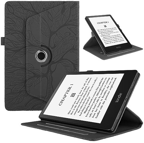 TEDTIKJT Funda para Xiaomi Pad 5 Pro/Xiaomi Pad 5 11 2023 PU Cuero Folio Tablet Protectora Cover Xiaomi Pad 5 Pro 360°Carcasa Giratoria de ángulo Múltiple con Soporte Función, Negro Árboles
