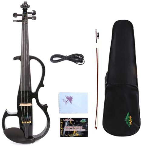 Yinfente 16 Zoll Elektrische Viola aus Massivholz mit Ebenholz Viola Griffbrett, Kinn, Viola Pins, Viola-Schleife, Schwarz Silent Voila für Profis oder Anfänger für