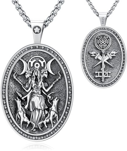 Eusense Triple Moon Goddess Halskette 925 Silber Hecate Pentant Halskette Hecate Schmuck Amulett Schutz Wiccan Pagan Schmuck für Frauen Männer
