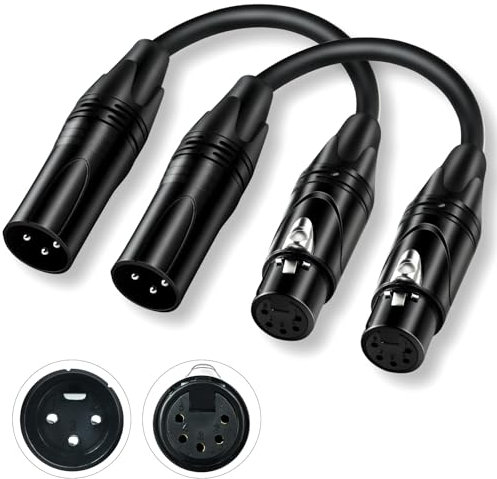 DMX Cable Adapter, Czgor 2 Pack DMX Male 3 Pin to DMX Female 5 Pin DMX Cable, 6’’ XLR 3M to XLR 5F DMX Lighting Cable, DMX 512 Stage Light Cable for Stage Lighting Input & Output