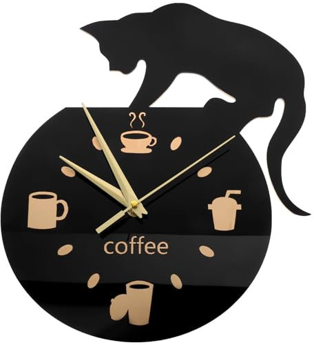 PartyKindom Cartoon Klettern Katze Wanduhr Neuheit Stille Trinken Tasse Zimmer