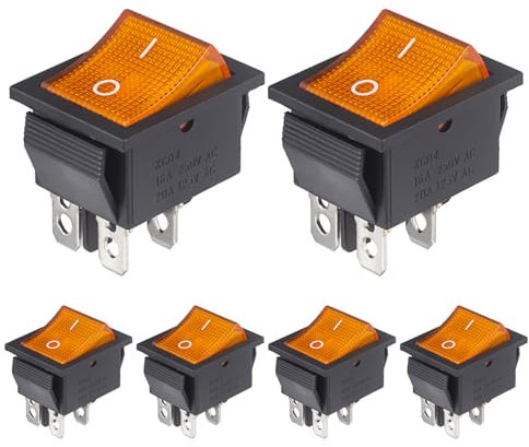 VEXUNGA Interruptor Basculante 16A 250VAC 20A 125VAC Interruptores Conmutador 2Posiciones 4Pines ON-OFF DPST Pulsador Luz Amarilla (Paquete de 6)