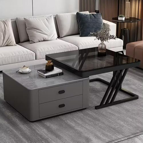 GMBAYUE Juego de 2 Mesa de Centro Nido, Mesas Auxiliares para Salon, Mesa Centro Cristal con Almacenamiento para Espacios Pequeños, Hogar, Oficina, Dormitorio (Color : Gray+Black)