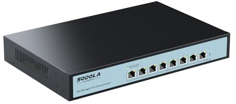 SODOLA Switch gestito Easy Web a 8 porte 10 Gbit, 8 porte RJ-45 10G, larghezza di banda 160 Gbps, supporta LACP, VLAN, QoS, 10G/5G/2.5G/1000M/100M Auto-Negotiation, Multi-Gigabit Managed Ethernet