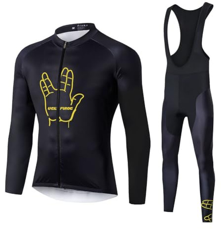 UGLY FROG Herren Fahrradtrikot，Winter Wear Outdoor Herren Radtrikot Set Fahrradbekleidung Langarm Fleece Warm Fahrrad Trikot und Radlerhose mit 3D Sitzpolster