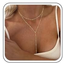 Inateannal Boho Satellite Y Necklace Chain Gold Layered Lariat Bead Y Lariat Satellite Choker Bead Station Y Jewelry for Women Girls