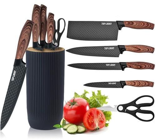 Kitchen Knife Set, 6 Pieces Pink Professional Knife Set with Universal Knife Block, Super Sharp Knife Sets with Ergonomic Handle, Non-Stick Stainless Steel Knife Block Set (White)