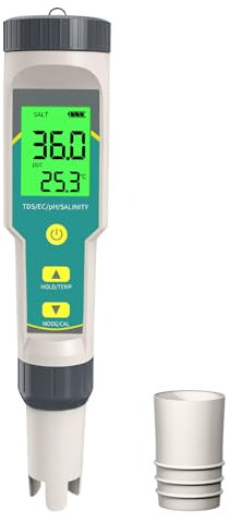 YIYEGO Digitales pH Messgerät 5-In-1 TDS EC Salz Temp pH Tester, PPM Messgerät Wasser mit ACT, IP67 pH Wert Messgerät, Wassertester Trinkwasser für Wasser, Pflanzen, Trinkwasser, Aquarien, etc