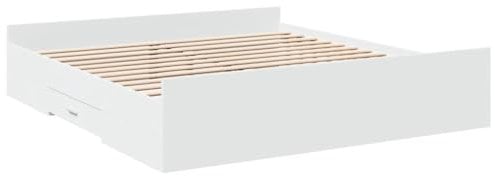 vidaXL Bettgestell, Bett mit Schubladen, Bettrahmen mit Sperrholzlatten, Doppelbett für Schlafzimmer, Schubladenbett, Weiß 200x200cm Holzwerkstoff