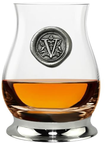 English Pewter Company Glencairn Personalised Whisky Mixer Glass with Monogram Initial - Unique Gifts for Men - with Your Choice of Initial 350ml [WGP122] (V)