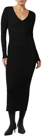 Comma Geripptes Slim-Fit-Kleid mit V-Ausschnitt