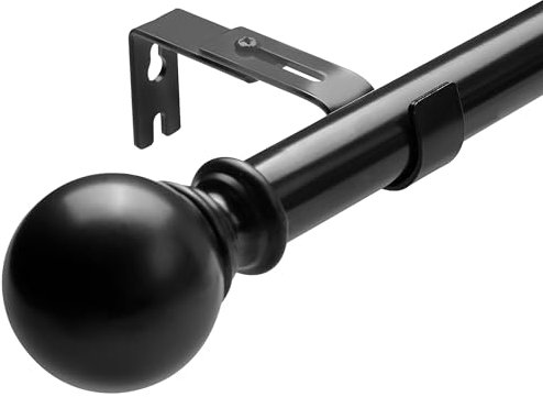Gardinenstange Schwarz matt, Gardinenstange mit Endstücken & Halterung, Vorhangstange ausziehbare 3m für Fenster, Tür, Wohnzimmer,(66-300cm, Ø25mm)