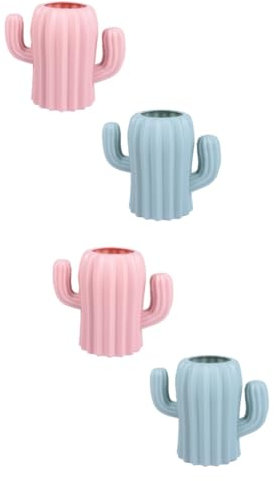 SEWACC 4pcs Cactus Pen Holder Brush Pot Magnetic Makeup Brush Storage Jar Desk Bin for Stationery Accessories Home Office