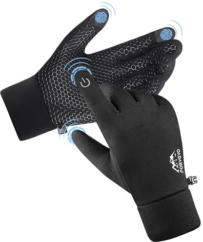FORVEVO Handschuhe Herren Damen, Fahrradhandschuhe Herren Wasserdicht, Winterhandschuhe rutschfeste, Touchscreen Winddichte Radhandschuhe für Sport Radfahren Outdoor(L,Schwarz)