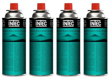 INTEC - Pack 4 Bouteilles de gaz Butane 227gr Cartouche de gaz Camping Compacte Encliquetable Réchaud Désherbeur Barbecue