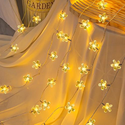 Flower String Lights Waterproof Battery Operated Fairy Lights 50L Outdoor Indoor Decoration for Balcony,Gazebo,Wedding,Camping,Bedroom,Garden,Party,Holiday (Warm White )