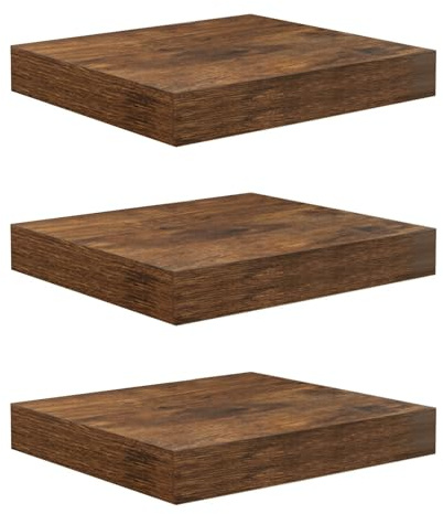 WOLTU Wandregal 3er Set, Regalbrett, freischwebend Schweberegal, CD DVD Wand Regal Wandboard für Büro, Wohnzimmer, Schlafzimmer, Küche, 25x22,9x3,8cm, Vintagebraun，RG9365hov-3