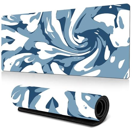 Hixingo Large Mouse Mat, Multicolor Swirl Gaming Mouse Pad, 3D Mouse Pad, Mousepad with Stitched Edges, Non-Slip Rubber Base Mouse Pads for Office & Home (Gray blue,600x300x3mm)