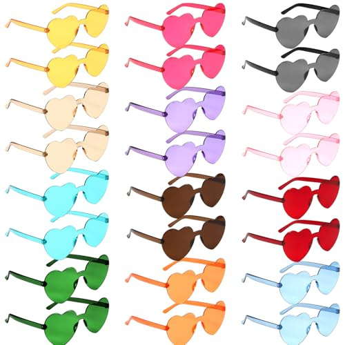 GOMETY Weihnachten 24 Stück Randlose Sonnenbrillen,Herz Sonnenbrille, Farbe Herz Brille,Transparente Bonbonfarbene Herzbrille,Herzförmige Partybrille,Herzbrille,für Karneval Strandparty,12 Farben