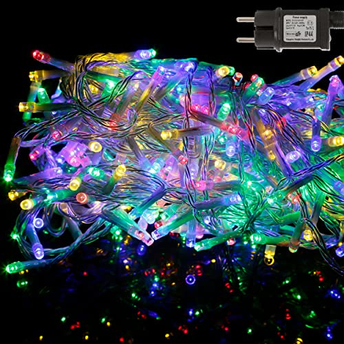 Etrexonline Guirnalda Luces de Árbol de Navidad Cadena de Luz 5M 100 LED (Multicolor) Cable Transparente y 8 modelos de lluminación Impermeable para Interior y Exterior