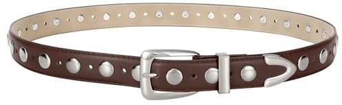 JasGood Damen Ledergürtel mit Silberschnalle,Vintage Punk Rock Gürtel, Mode Nietengürtel für Jeans und Alltag