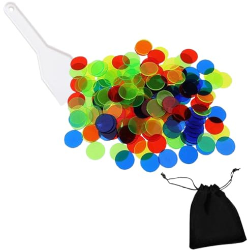 120 Bingo-Chips Kunststoff-Chips mit Spatel und Vliesbeutel, klare gemischte Farbe Zählen Chips Bingo-Spiel-Karten Kunststoff-Marker Mathe Praxis Chips Menge - 15mm (Chips kommen in zufälligen Farben)