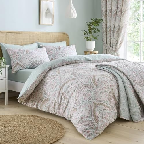 Dreams & Drapes - Grüner Jacobean Bettbezug – Super-Kingsize-Bettwäsche (260 x 220 cm) – wendbare Designs – 2 Kissenbezüge – marokkanische böhmische Bettwäsche in Grün – exotischer persischer