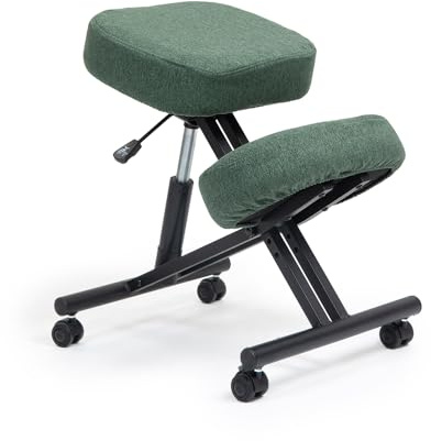 kenoko Hiragi Ergonomischer Kniestuhl Verstellbarer aus Öko-Leder für Zuhause und Büro. Ergonomischer Bürostuhl mit flaschengrünem Bezug aus Öko-TEX-zertifiziertem Standard 100 Stoff.