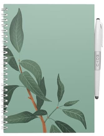 MOYU Erasable Notebook - A5 Stone Paper - Hardcover - Lovely Leaf - Multifunctional Pages - Includes Erasable Pen, Cloth, and Pen Holder