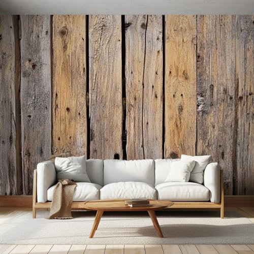 NOGAWA Papier Peint Motif Bois Rustique, 3D Panoramique Papier Peint Bois Vintage, Papier Mural Decoratif Pour Salon, Chambre, Tapisserie Murales, Décoration Murale 450x315cm