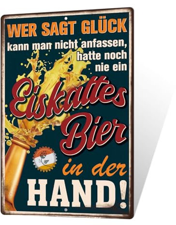 Putuo Decor Metall Blechschild Bier - „Eiskaltes Bier in der Hand“ Lustige Bar Deko, Vintage Bier Wanddeko 30x20cm