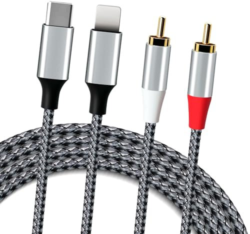 Puiseno USB Typ C auf 2 RCA Audio Kabel,USB C Stecker&Lighting auf 2 Cinch-Stecker,2 in 1 RCA Kabel für Telefon, Tablet, PC, MP3-Player, Pod, Verstärker, Lautsprecher, kompatibel mit Lightning(2.15m)